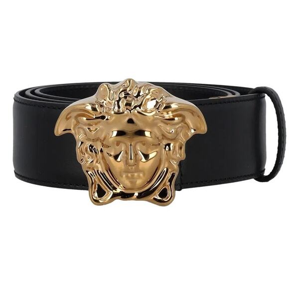 143. Versace Gold Medusa Head Black Belt main image 7
